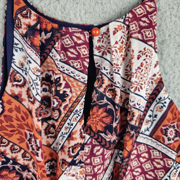 By & By Sun Dress Womens S Orange Blue Patchwork Colorful Lined Shoulder Straps - Picture 13 of 15